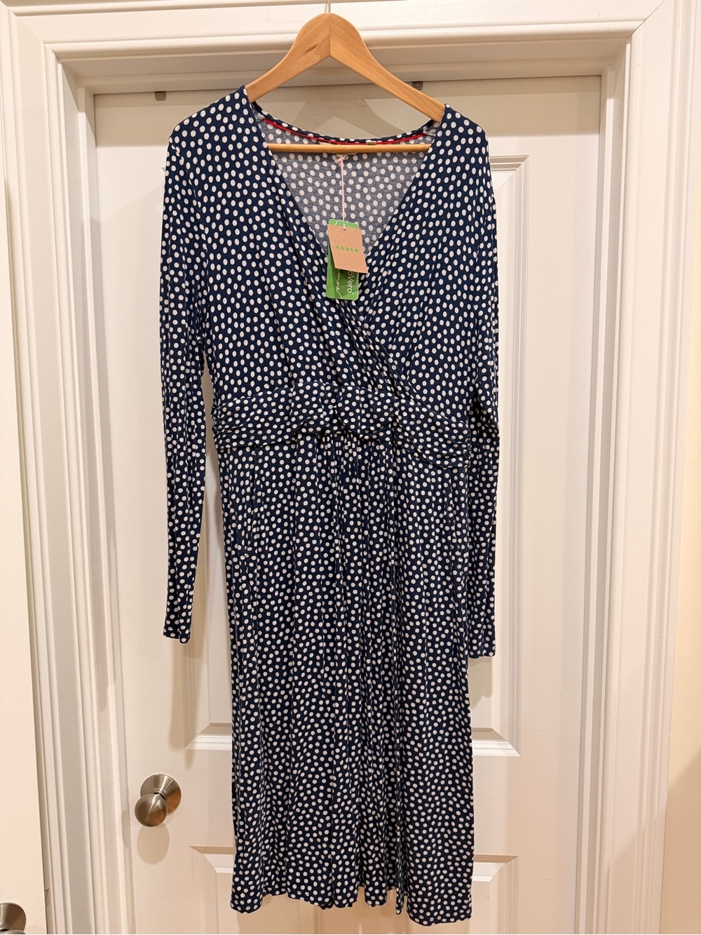 Boden Navy and White Polka Dot Long Sleeve Wrap Dress US14